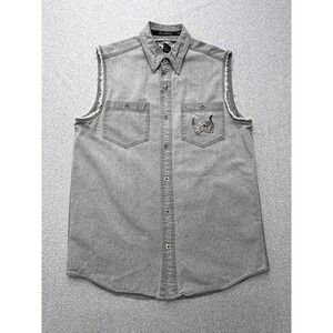 Harley-Davidson Shirt Mens Medium Gray Sleeveless Denim Skull Flame Graphic